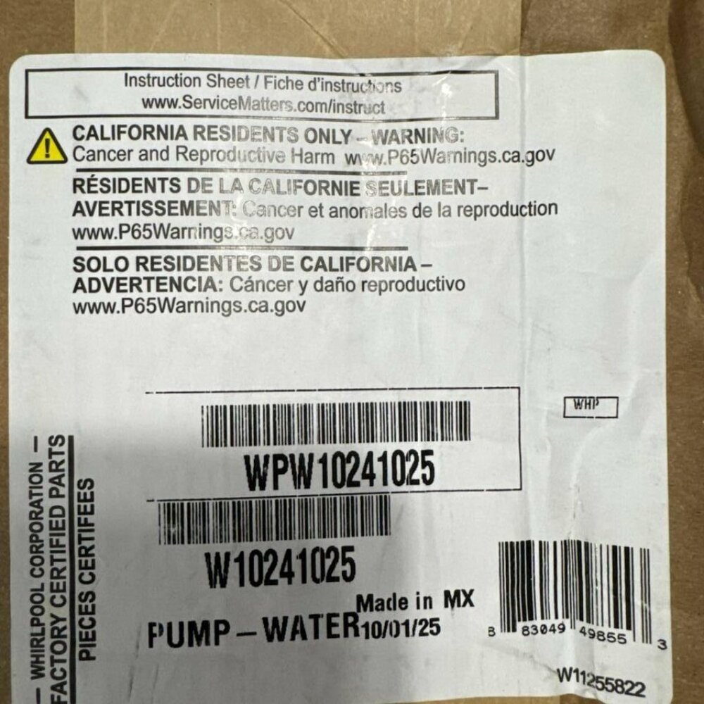 WPW10241025 W10241025 pump pump BRAND NEW